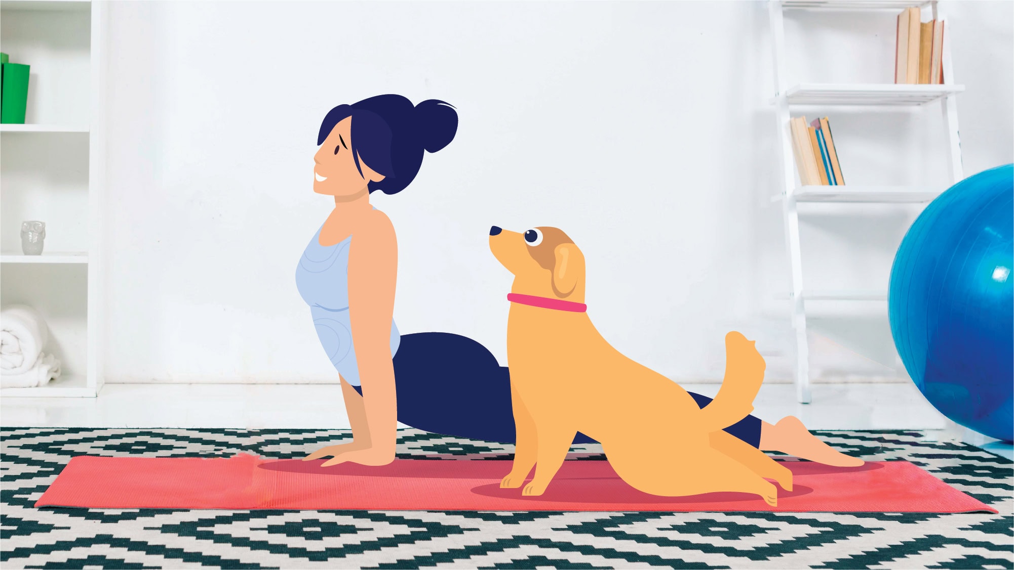 Dog and owner doing yoga illustration