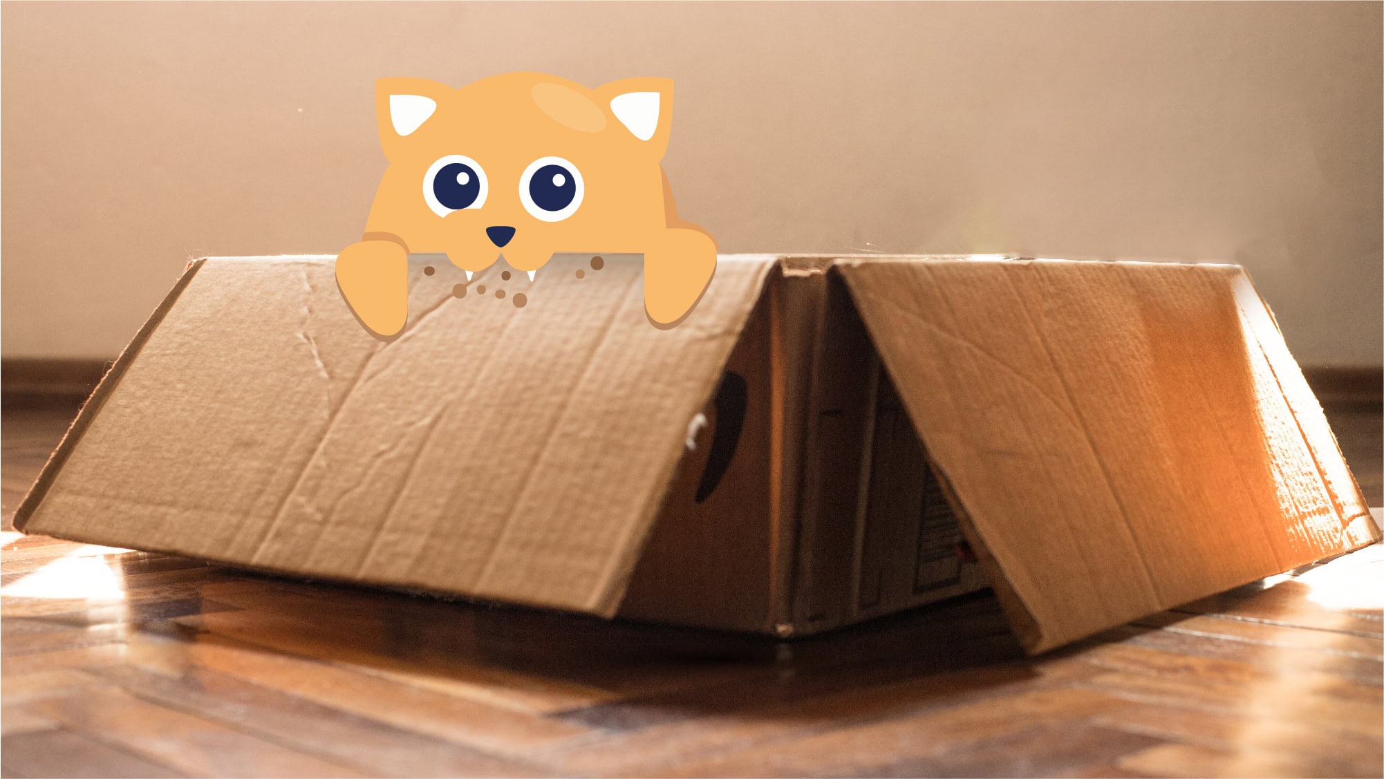 Cat biting box illustration