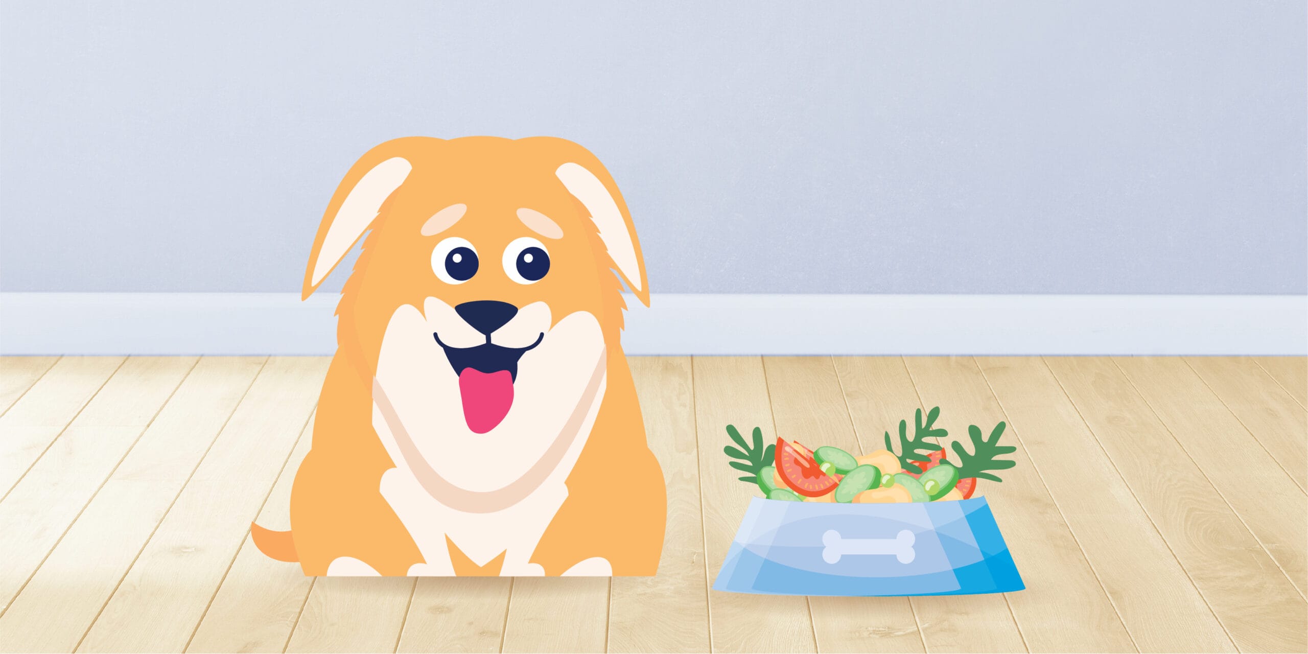 Dog with a bowl of vegetables illustration