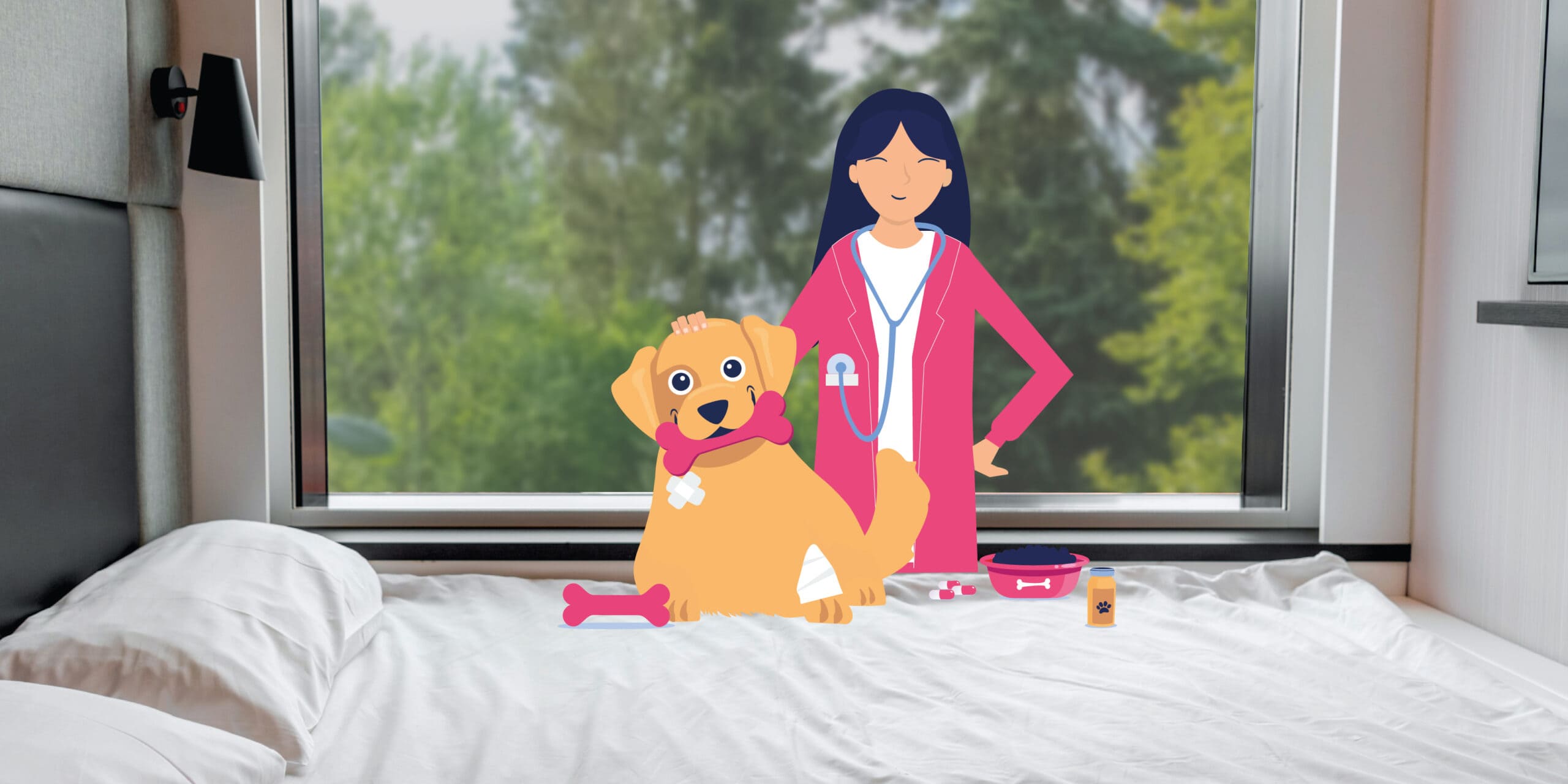 Mobile veterinarian with a dog illustration