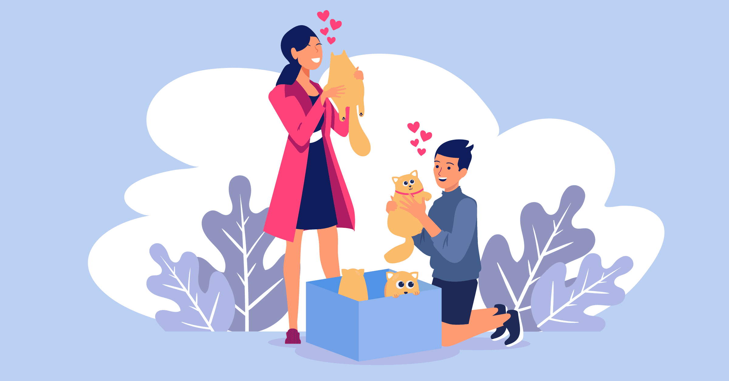 Couple getting new kittens illustration