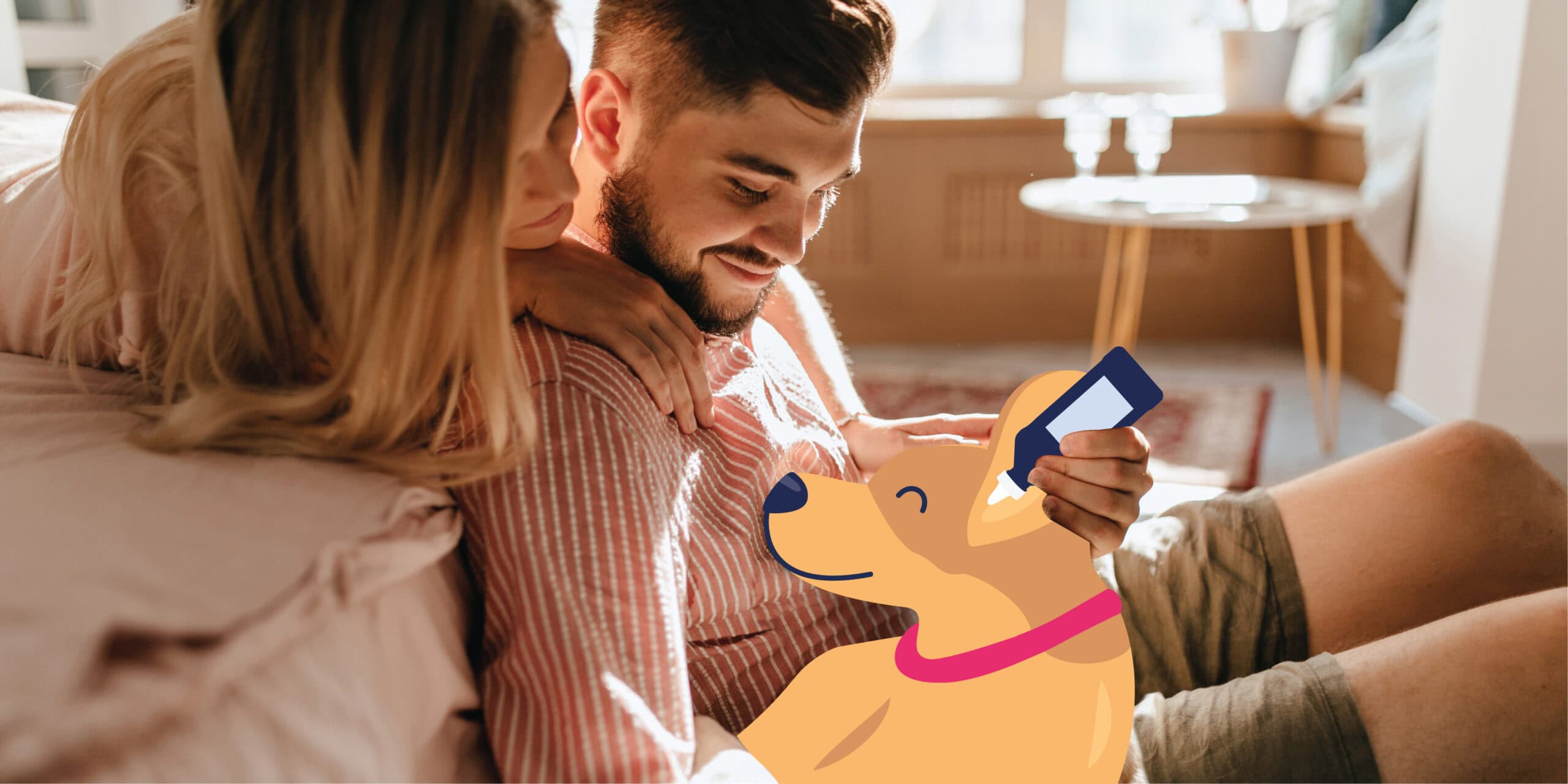Dog being treated for yeast infection in its ear illustration