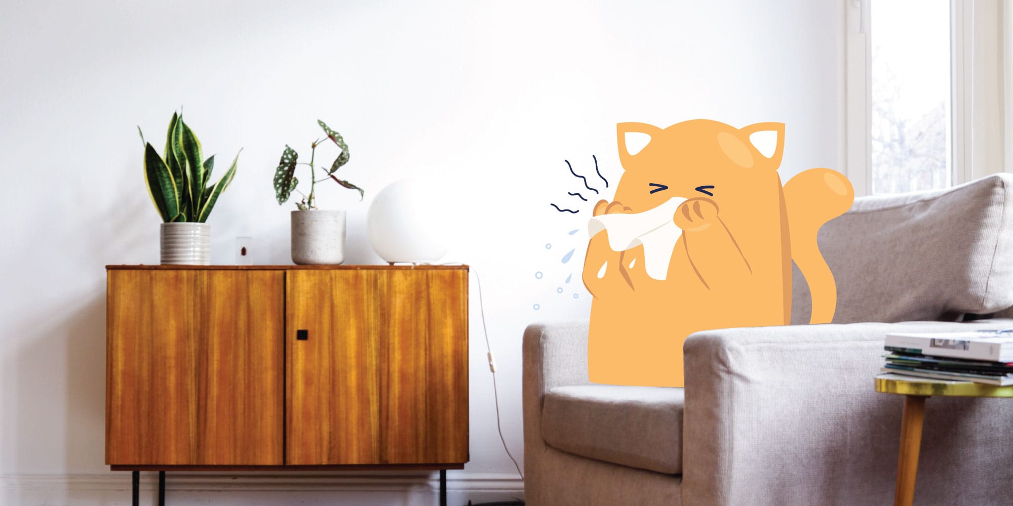 Cat blowing its nose illustration