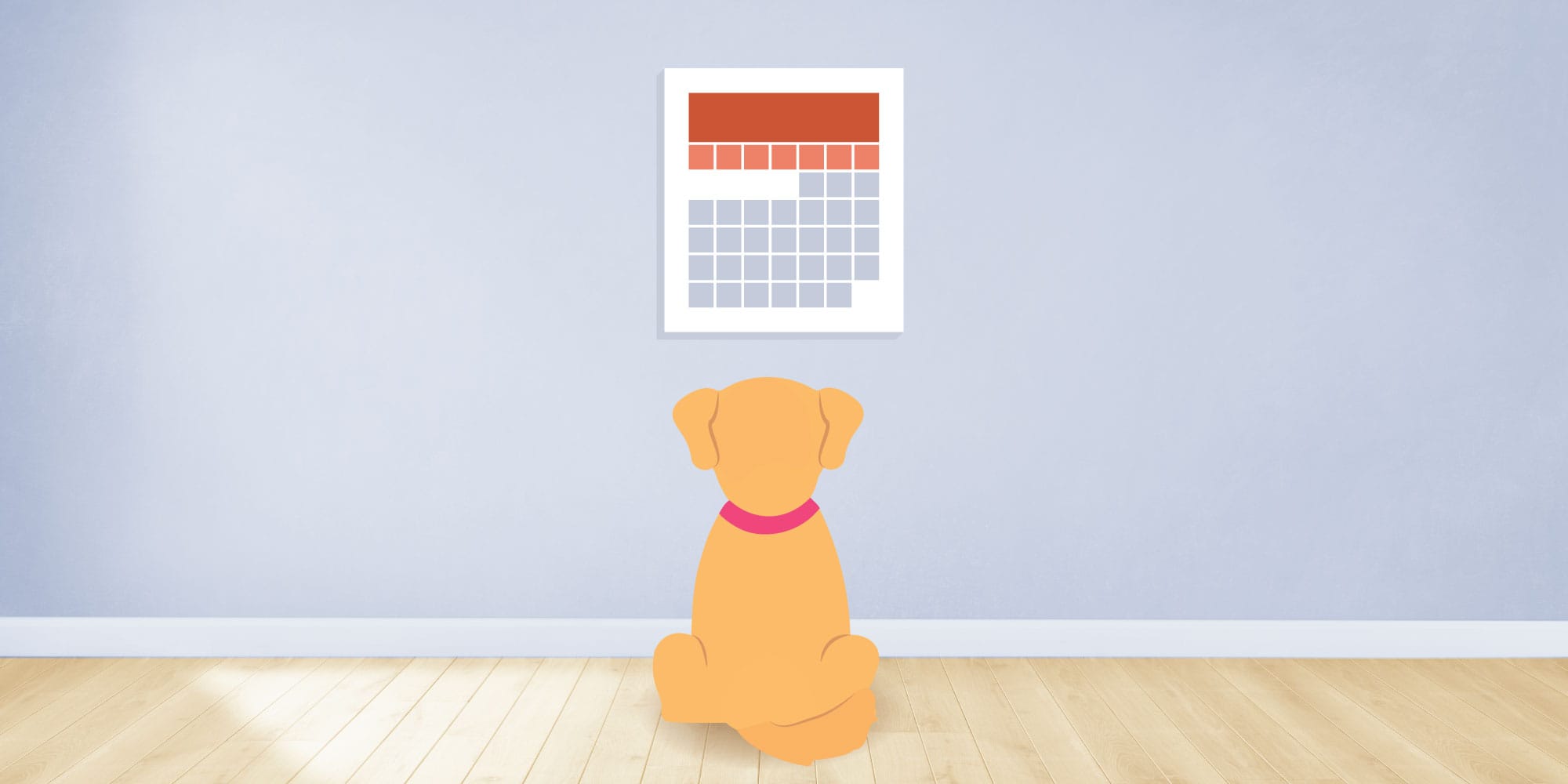 Dog looking at a calendar illustration