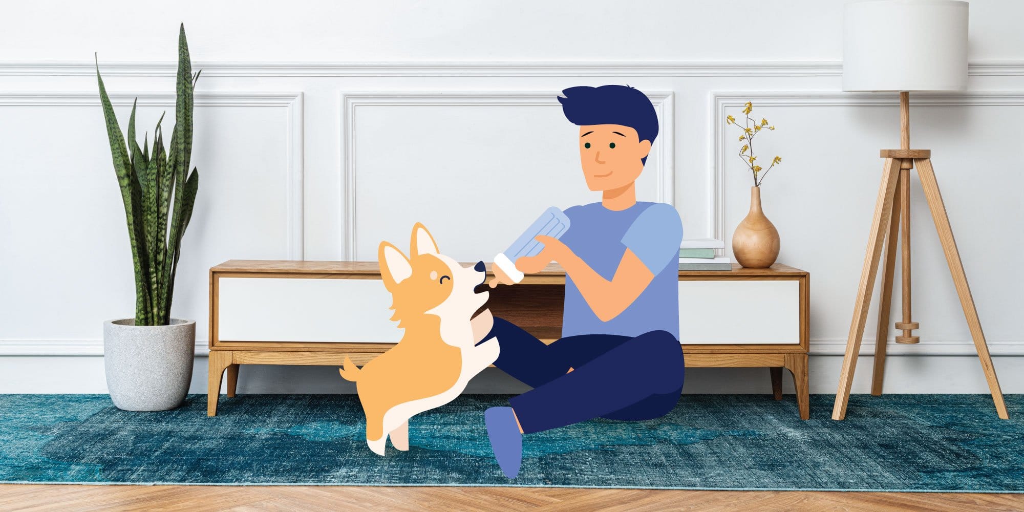 Owner helping dog vomit illustration