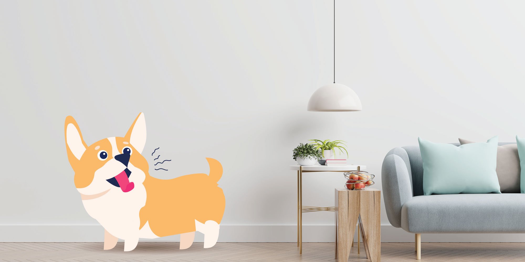 Dog barking in living room illustration