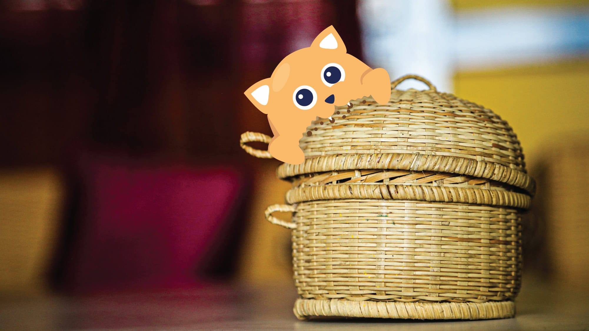 Cat biting a basket illustration