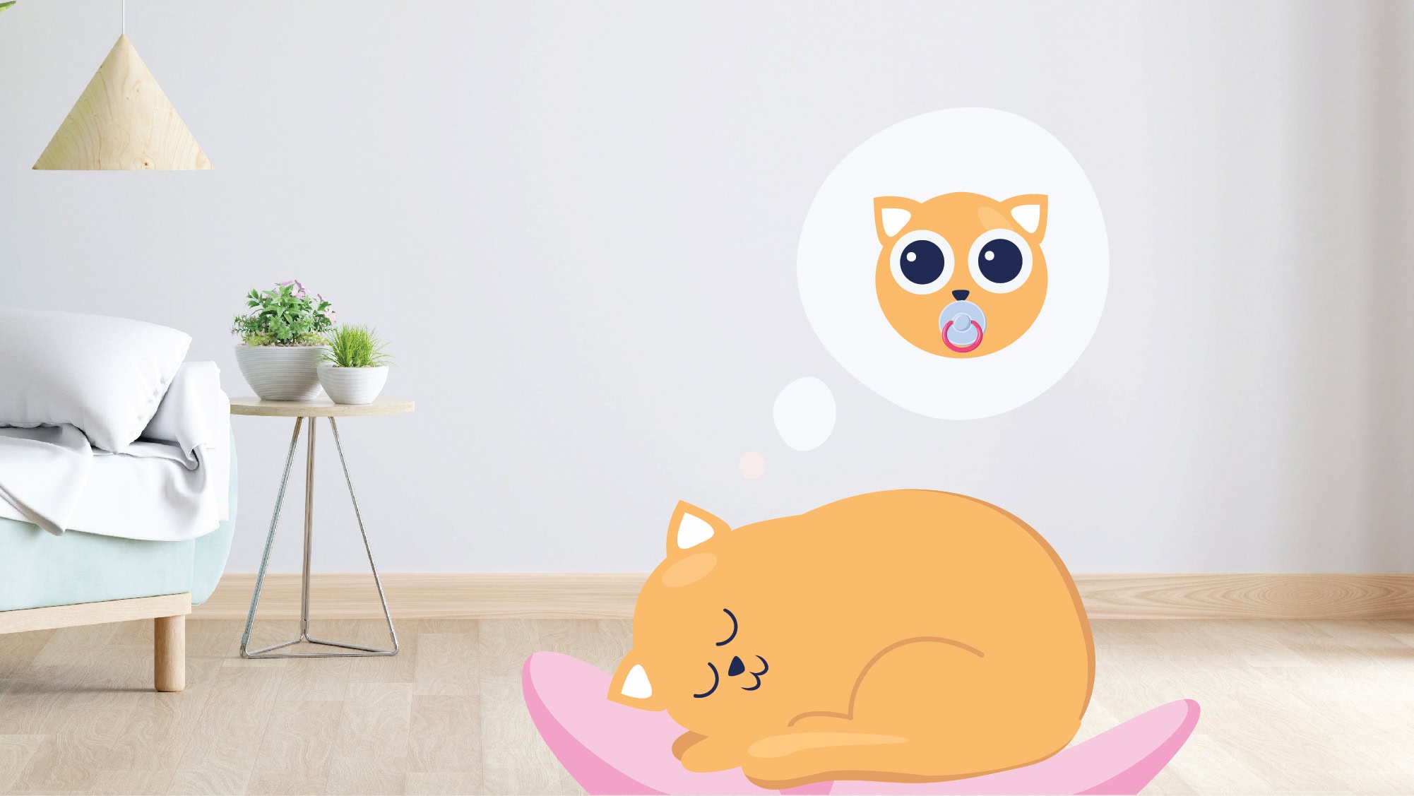 Cat dreaming about a kitten illustration