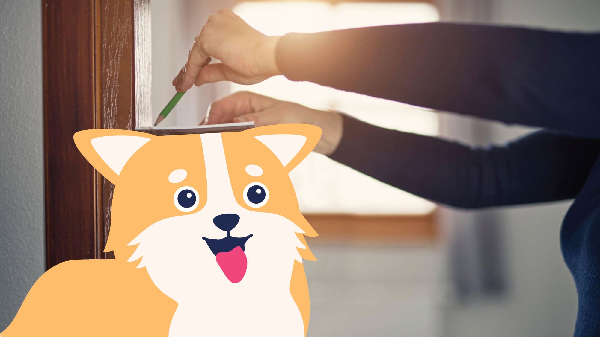 Person measuring their puppy illustration