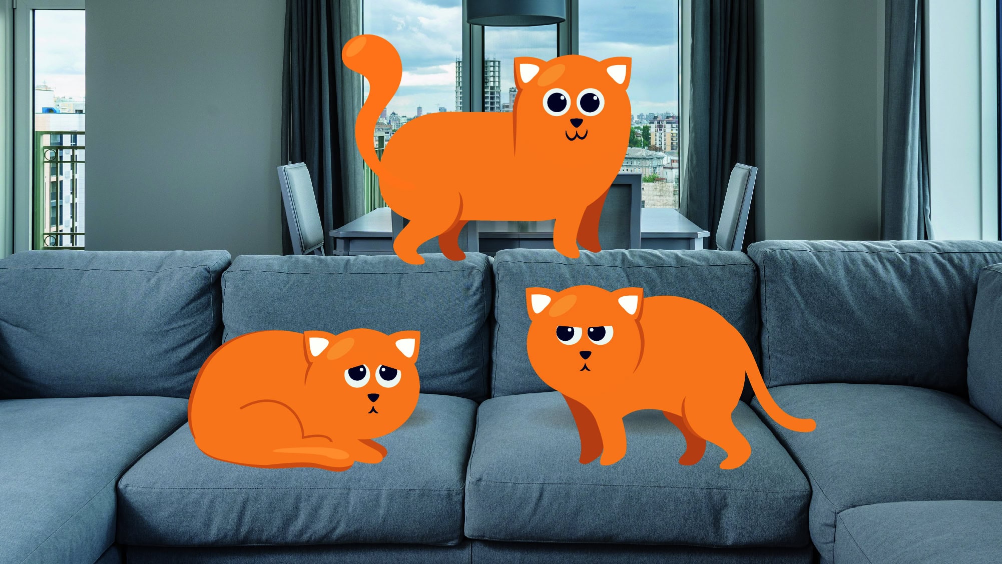 Three cats on a couch illustration